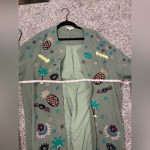 Condition Apply Anthropologie Green Gauze boho Embroidered Novelty Jacket L - Picture 9 of 10